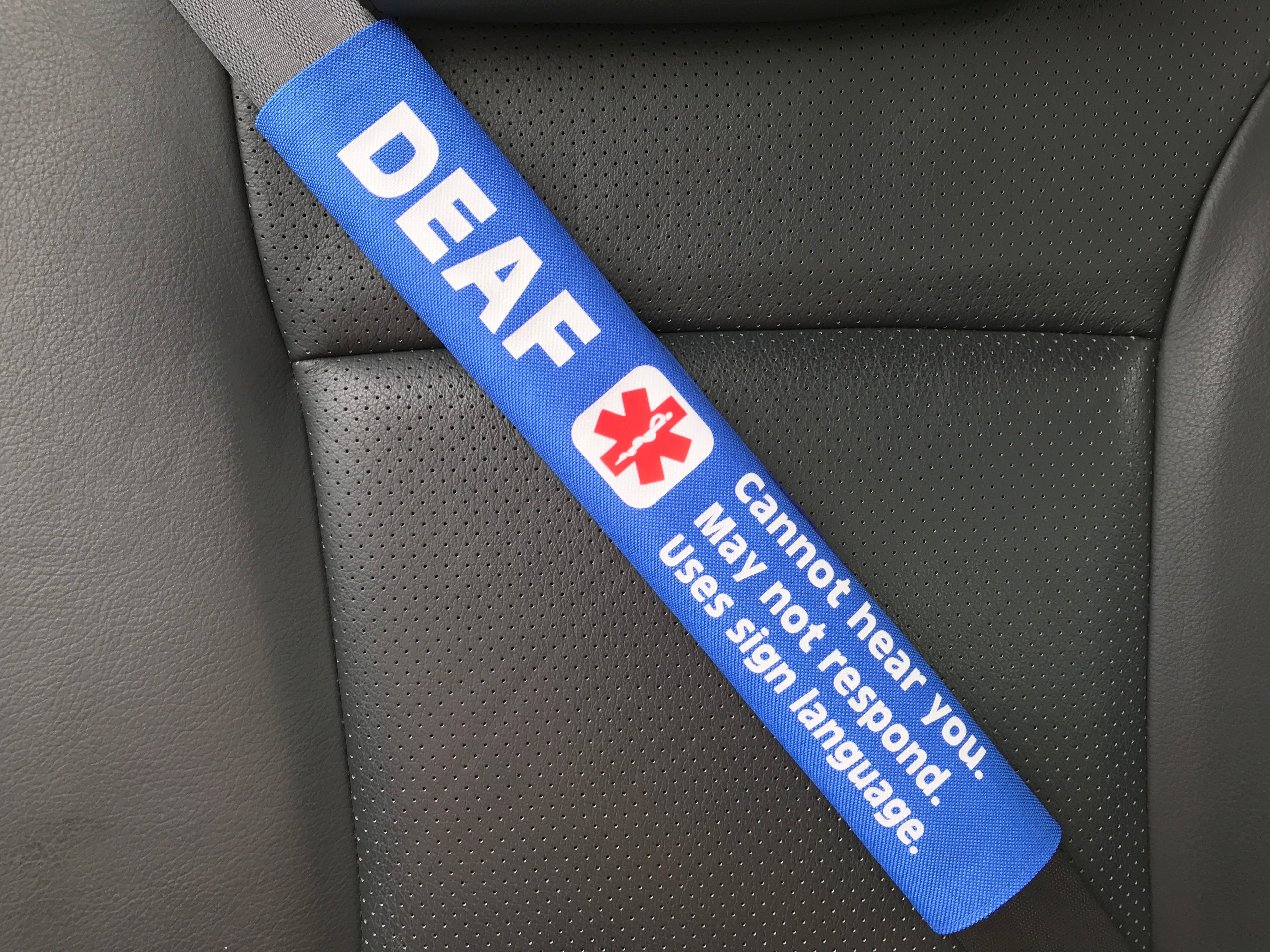 Deaf Sign Language Hearing Impaired Medical Alert Seat Belt Cover